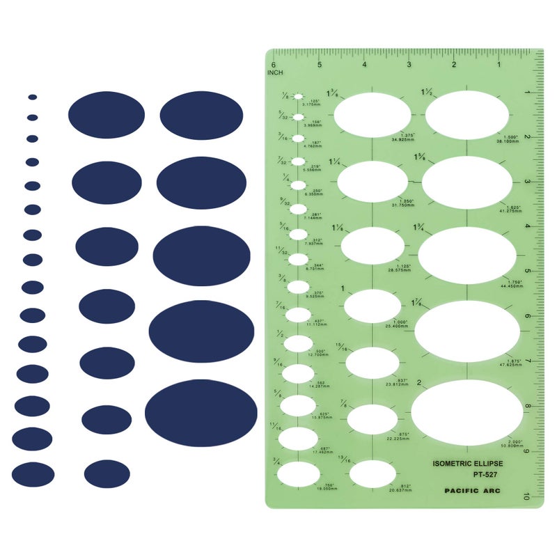 Pacific Arc Isometric Ellipse Guide Template, 27 Total Ellipse from 1/8 Inch to 2 Inch with Inch Graduations - Image 5